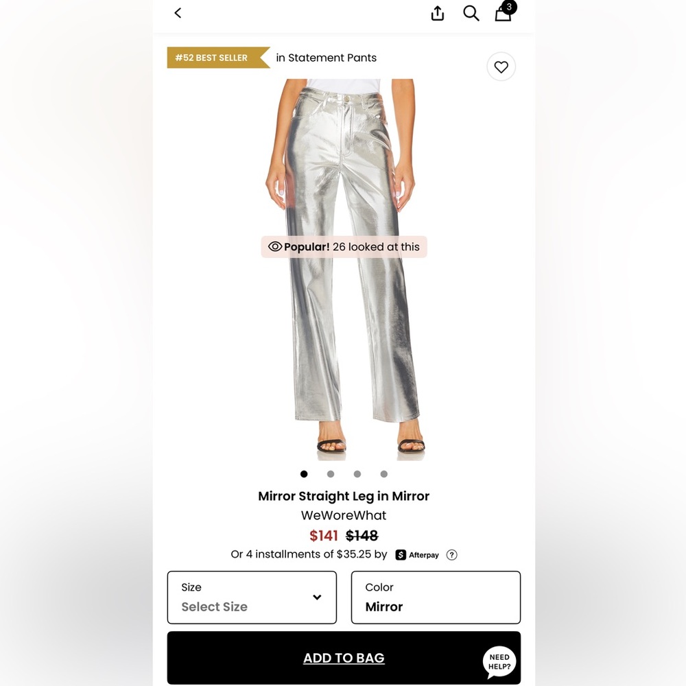 WeWoreWhat Metallic Silver Straight Leg Trousers